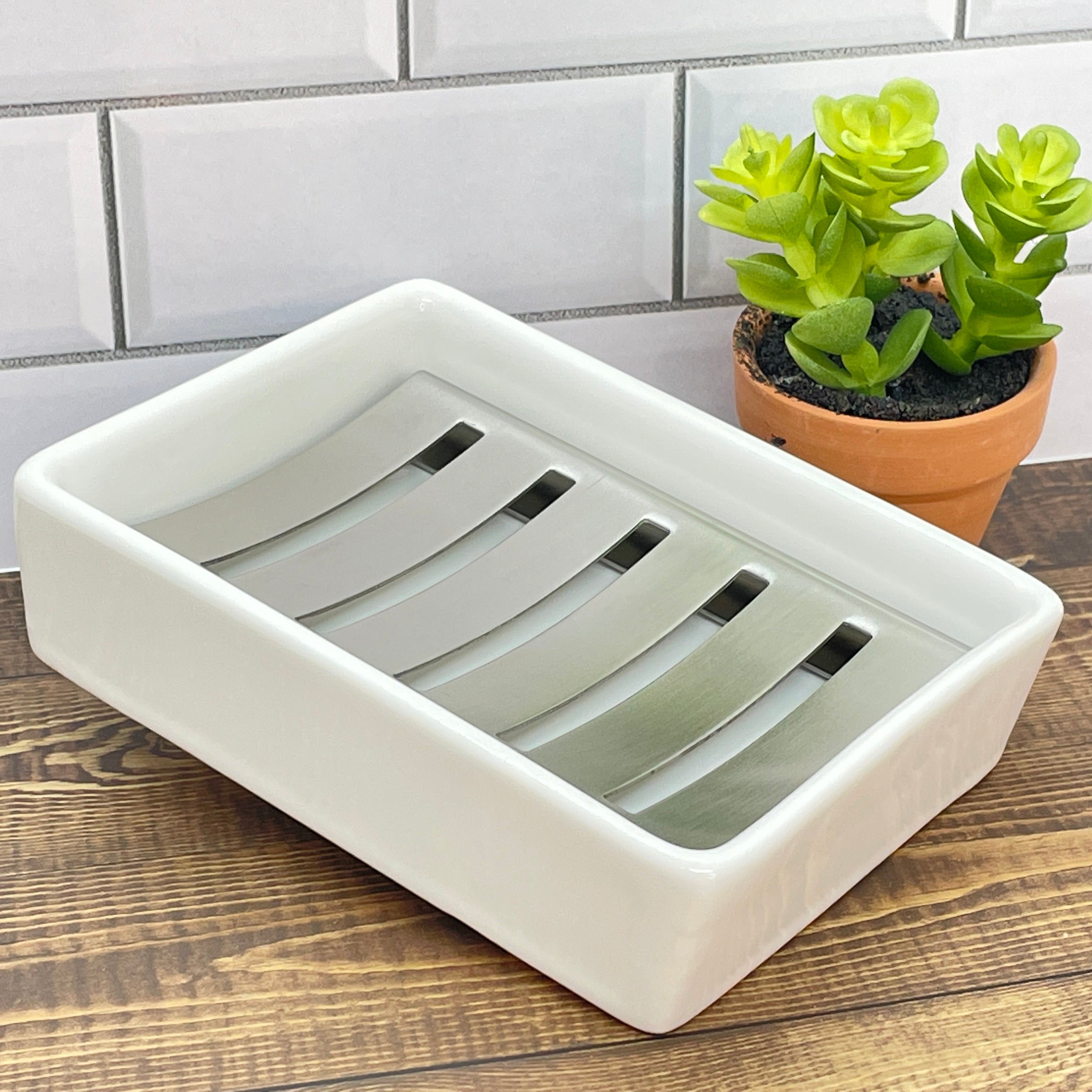 Ceramic And Stainless Steel Rectangular Soap Tray Soapworks Factory   Ceramicandstainlesssteelsoaptray 